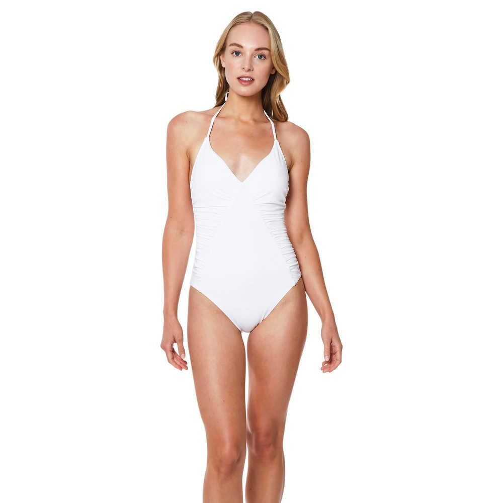 Sanctuary Block Party Halter Shirred One-Piece White LG